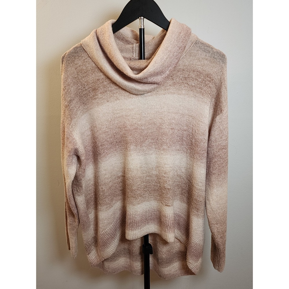 American Eagle Ombre Cowl Neck Sweater Tan Brown Striped High Low Womens XS
